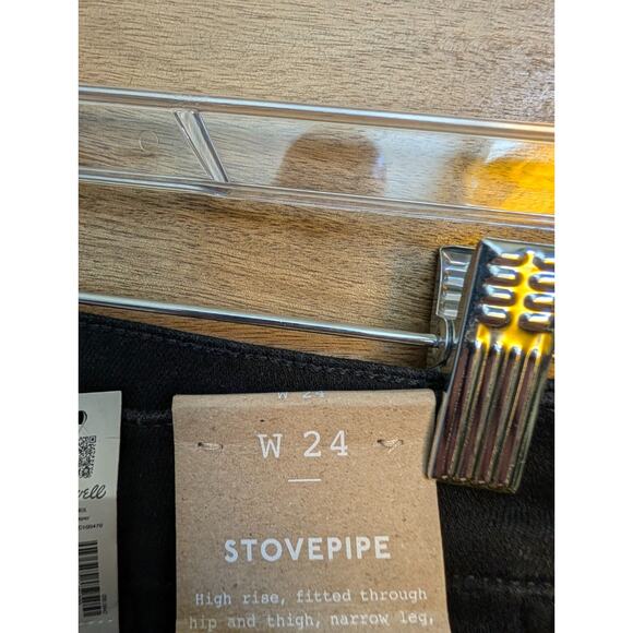 Madewell Stovepipe Jeans Womens 24 Black Denim High Rise Fitted Skinny NM217 NWT - Picture 3 of 5